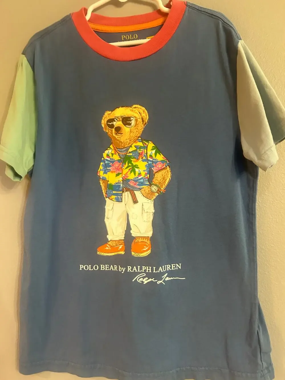 Polo Ralph Lauren Boys Polo Bear Colorblock T-Shirt Hawaiian Vacation Tee Blue